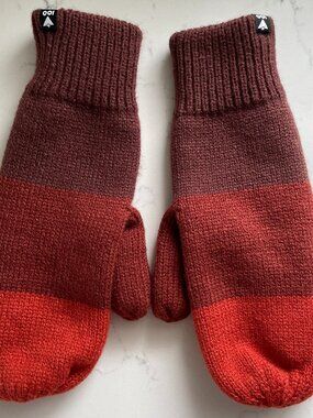 CTR 100 Outdoor Cozy Colorblock Knit Acrylic Striped Mittens Brown Orange OS